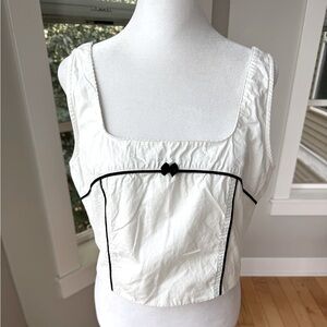 Vintage F21 White Black Corset Style Bow Cotton Zip Back Cropped Tank Top Large
